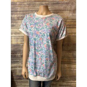 Vintage 80s Short Sleeve Top XL Short Sleeve Floral Roses Pattern Crewneck